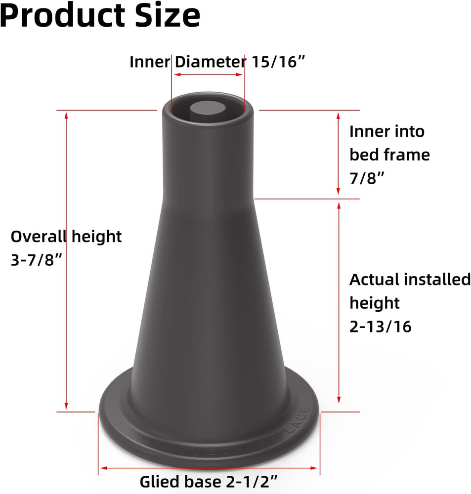 6 Pcs Bed Frame Feet, Tall Sturdy Cone Shaped Legs, Plastic Bed Risers, Replace