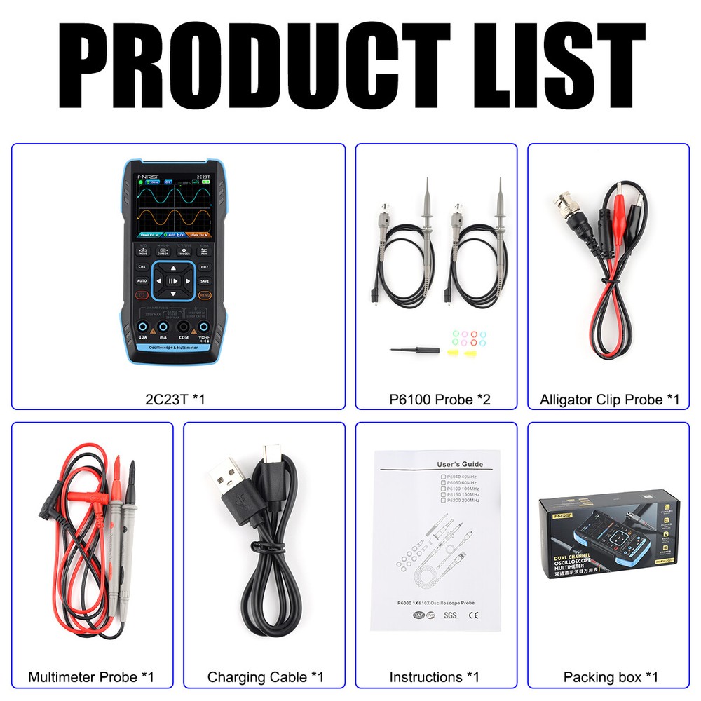 FNIRSI 2C23T Handheld Digital Oscilloscope Multimeter Function Signal Generator