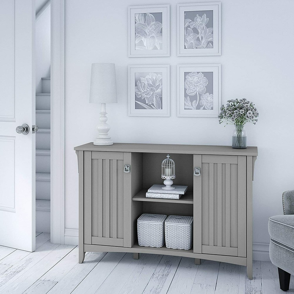Gray Grey Wooden Buffet Console Storage Cabinet China Server 2 Doors Curio Shelf