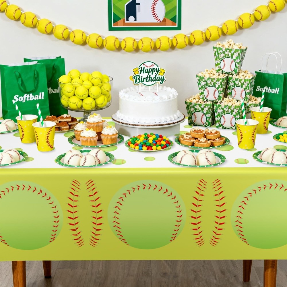 4 Pack Softball Tablecloth - 86.6"x 51.2" Rectangular Waterproof Girls Table ...