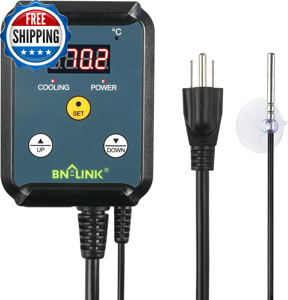 Digital Cooling Thermostat Controller, Temperature Controlled Outlet for Attic F
