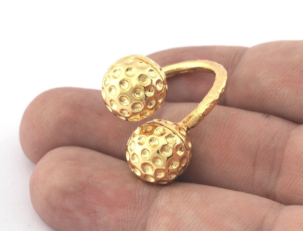 Golf Balls Ring, Wrap Adjustable Ring , Shiny Gold Plated Brass (8US) 5208