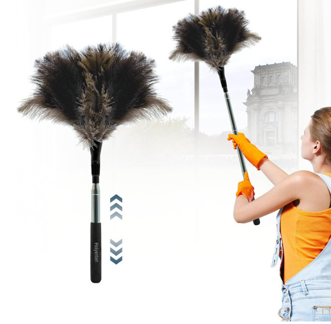 Extendable Feather Duster - 47 inches Fluffy Long Handle Reusable Feather Duster