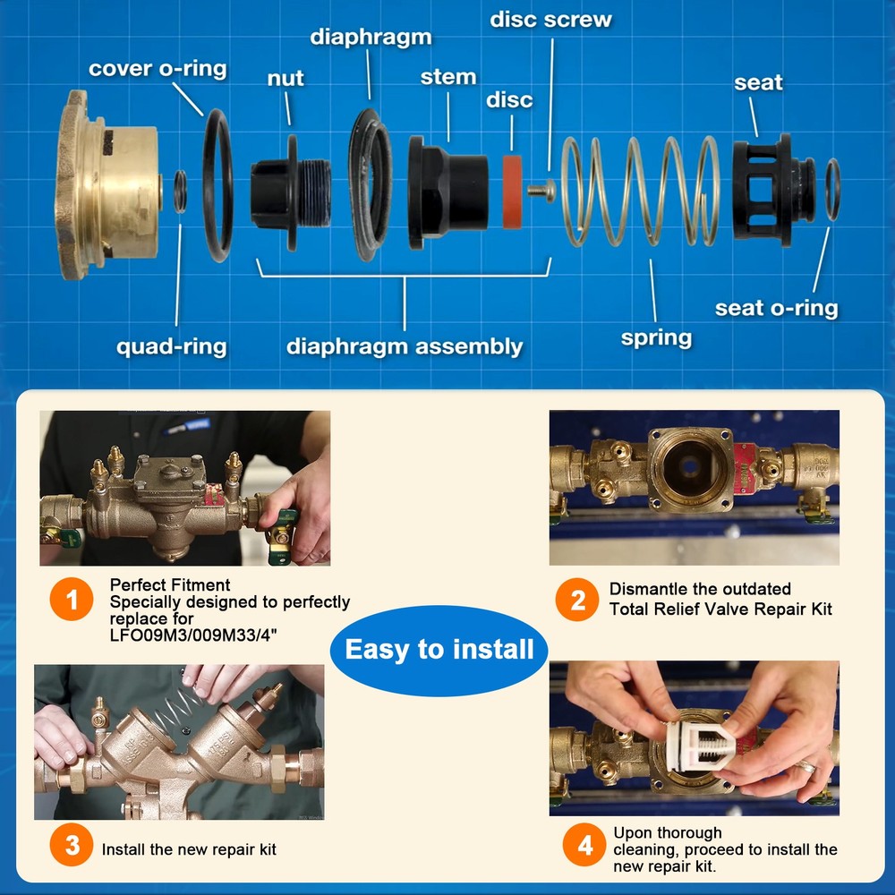 009M3 3/4" Total Repair Kit Replacement Fits for Watts LF009M3/009M3 Assembly