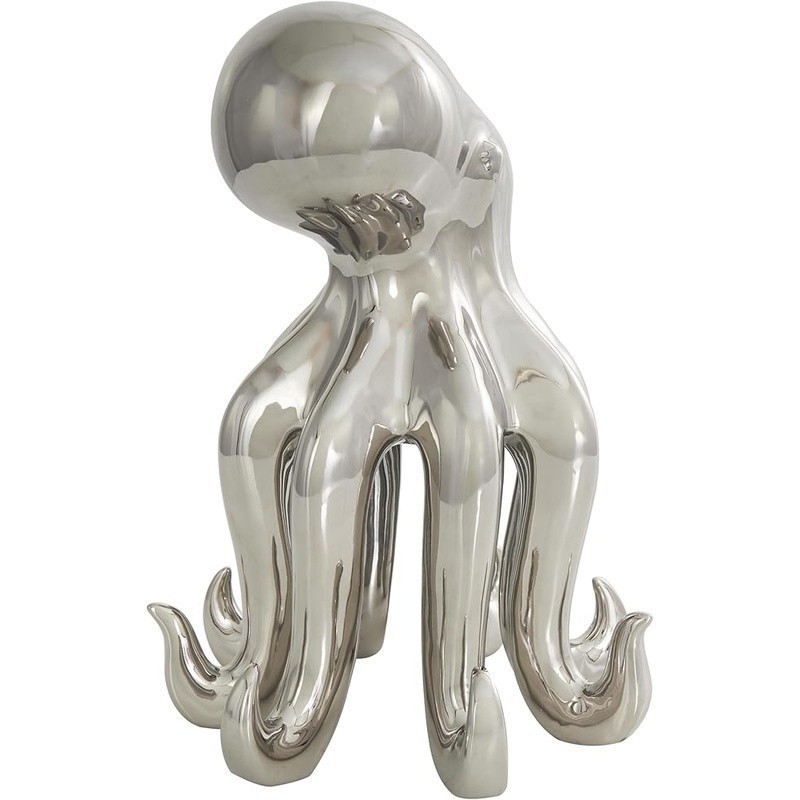 Silver Ceramic Octopus Decorative Statue Coastal Home Accent Unique Sculpture US