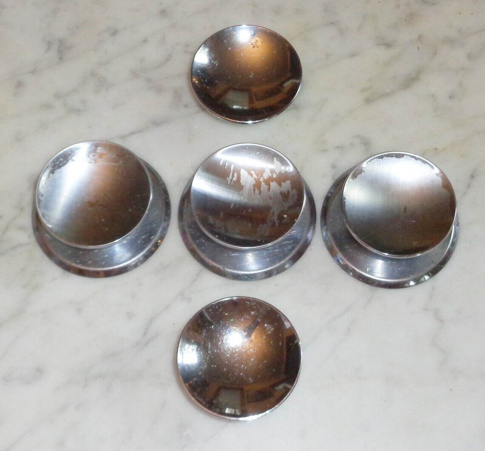 5 Vintage Large 2 inch Concave Chrome Cabinet Drawer Pull Knobs w 3 Back Plates