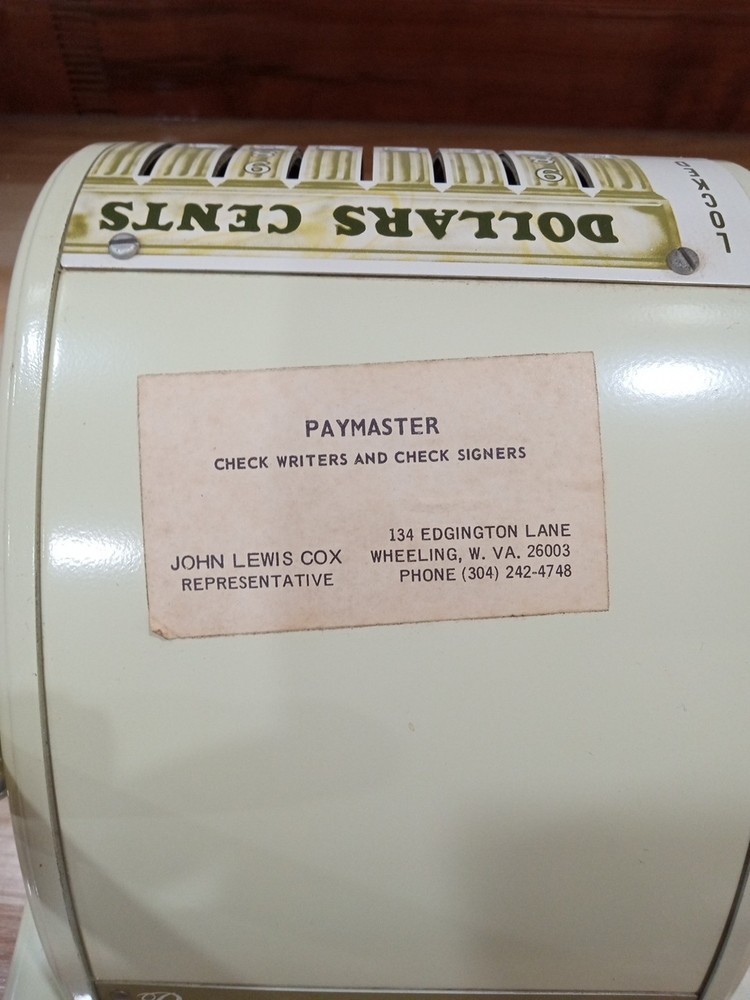 Paymaster Series S-1000 Check Writer With Key And Cover