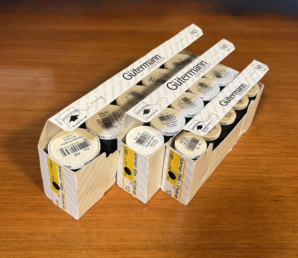 Gutermann Thread - Polyester - Black 010 - Multiple Sizes - 250yd, 500yd, 1000yd