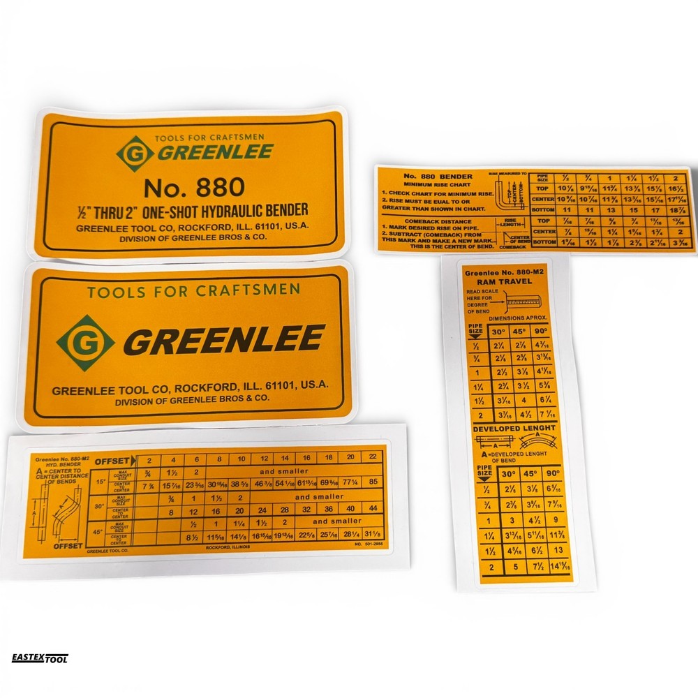 DECAL FOR GREENLEE 880 HYDRAULIC BENDER