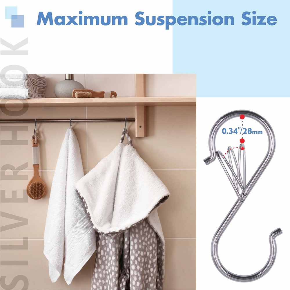 Vantasii 10 Pack S Hooks for Hanging, Rustproof S-Shaped Hook with Silver