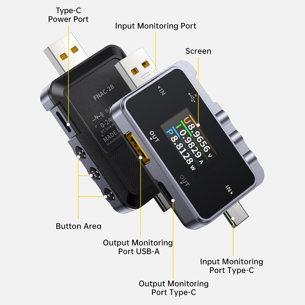 FNAC 28 USB Voltage Meter with Fast Charging Protocol Detection Features