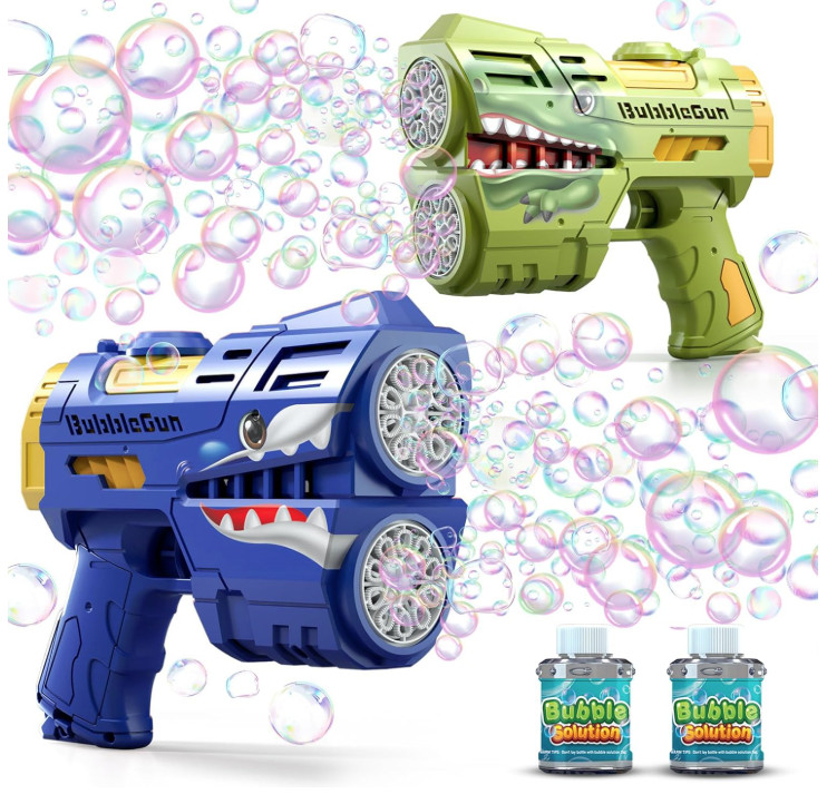 2 Pack Bubble Guns for Kids, LED Light Up Rechargeable Bubbles Machine Blower