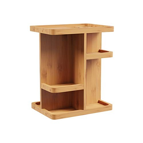 Rotating Eco-Friendly Compact Modern Bamboo Countertop Makeup Organizer