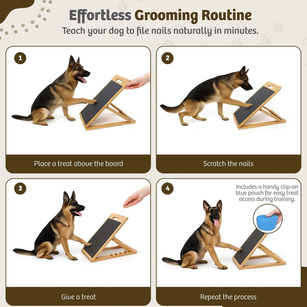 Solid Bamboo Dog Nail Scratch Board – 5 Adjustable Angles for Trimming & Fili...