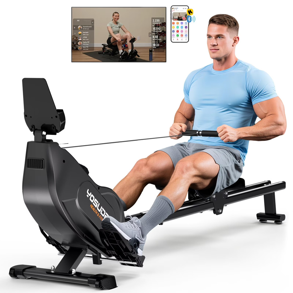Rowing Machine 350lb Foldable Rower 16 Levels Bluetooth