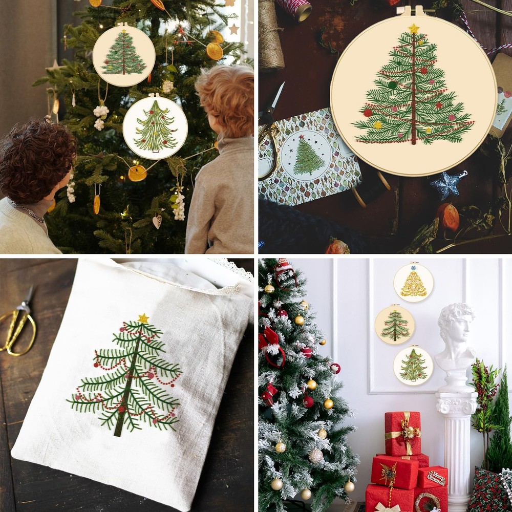 BEUNITONE 4PCS Christmas Tree 7.9 inches, Embroidery Kit