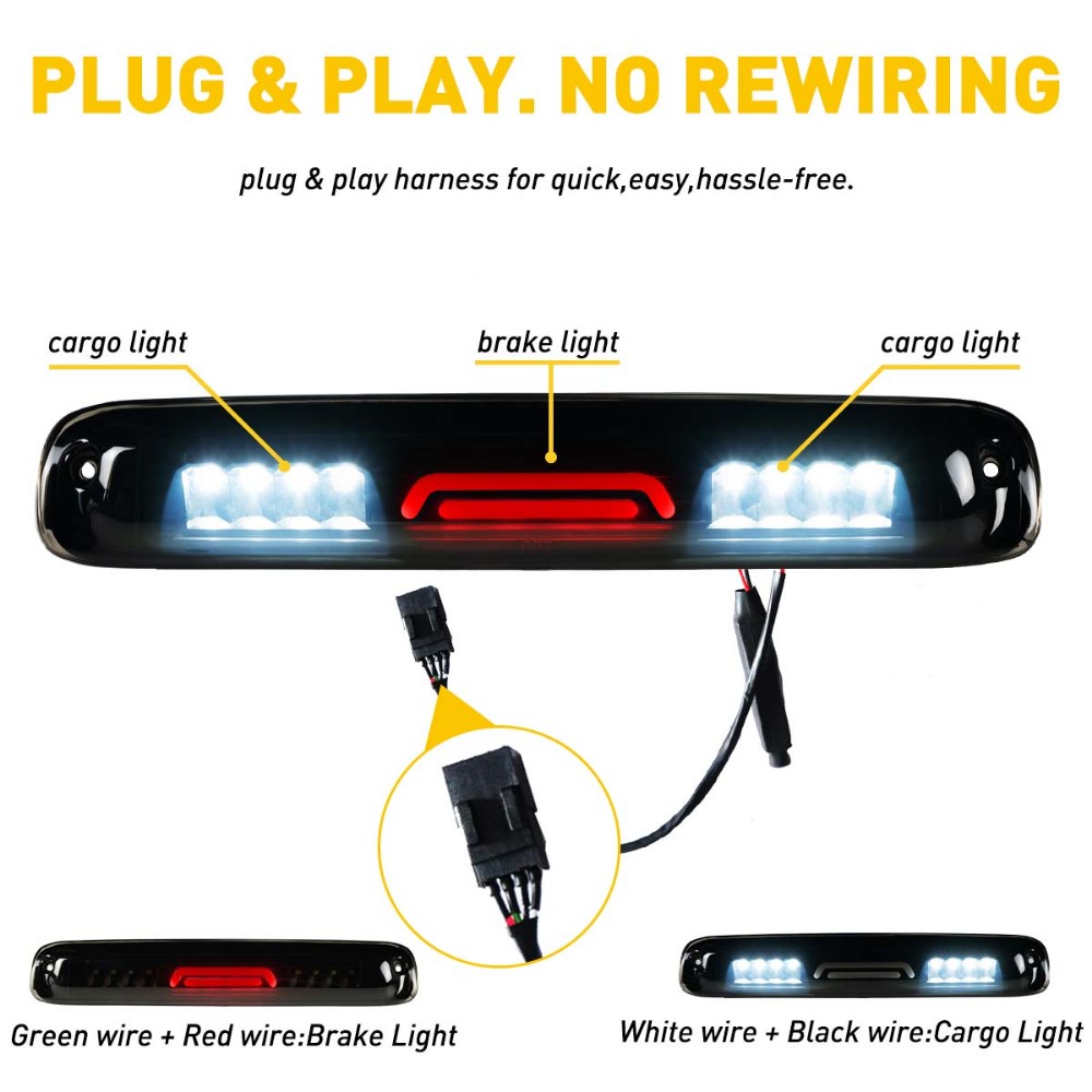 99-07 for Sequential Silverado/Sierra LED Tail 3rd Brake Lamp Smoked Light+Cargo