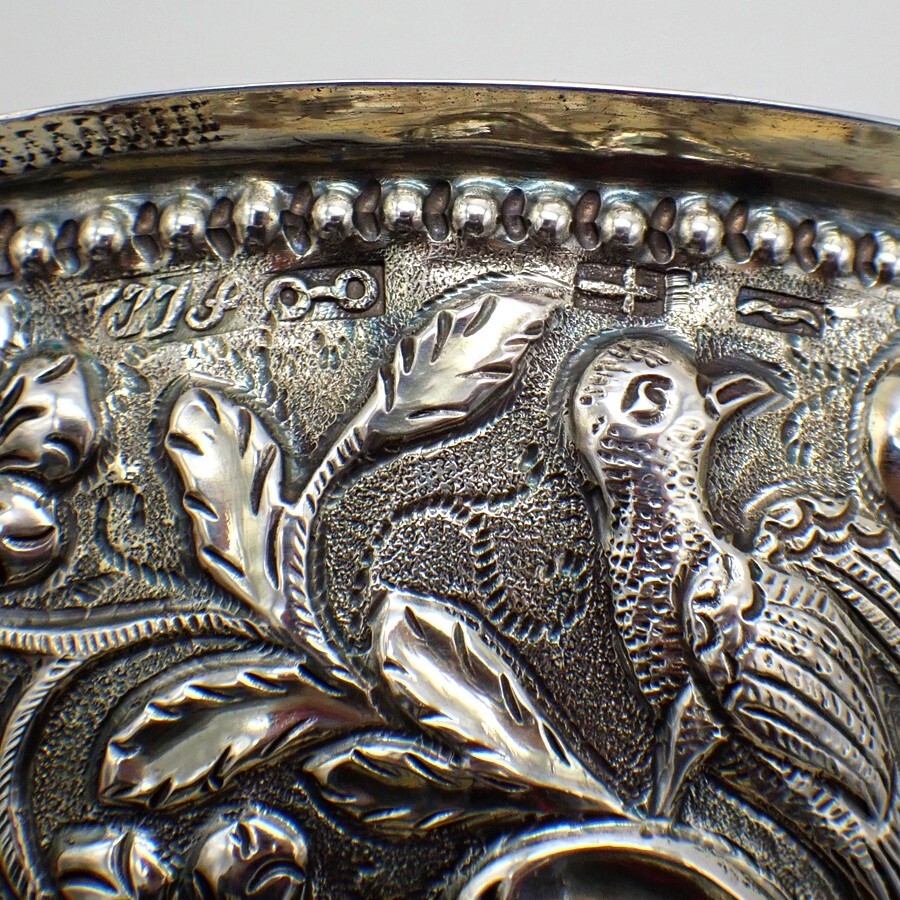 Ornate Bowl Embossed Bird Decorations 800 Silver