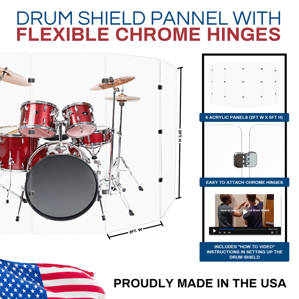 Six Panel Drum Shield 2ftX5ft / 5ft Tall Chrome