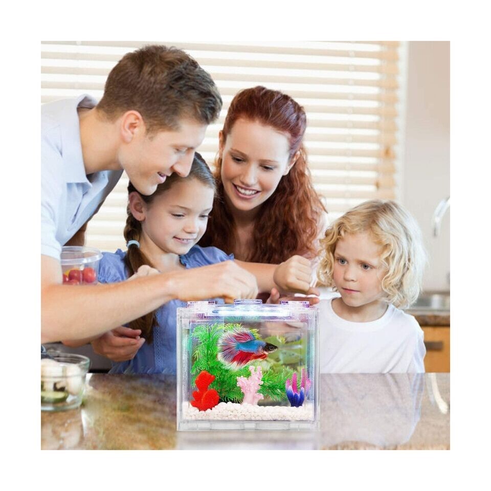 Small Betta Fish Tank, Aquarium Tank Kit with LED Lighting, 3/5 Gallon Stacka...
