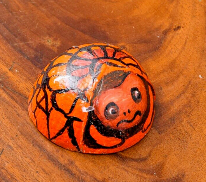 Coconut shells hand painted with different faces specified for hotel decorations