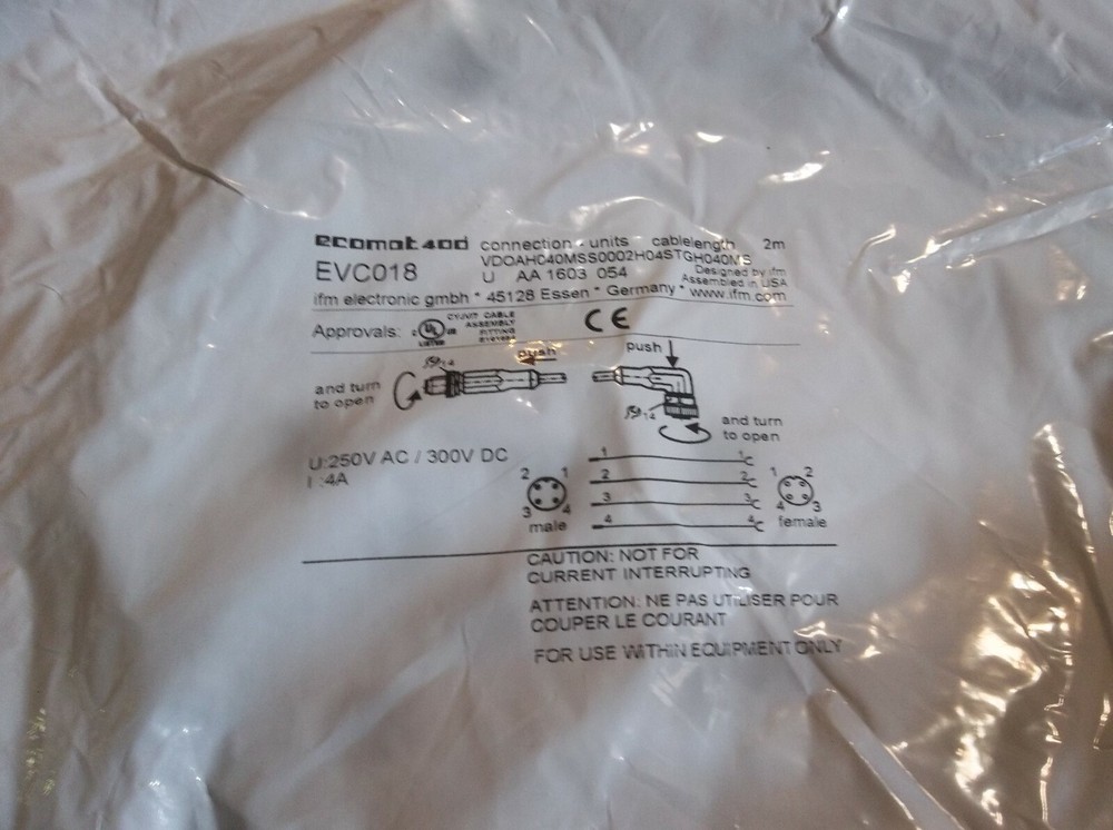 IFM EVC018 Ecomot 400 Sensor Cordset Cable