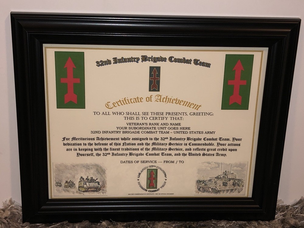 32ND INFANTRY BRIGADE COMBAT TEAM - COA / (COMMEMORATIVE CERTIFICATE)