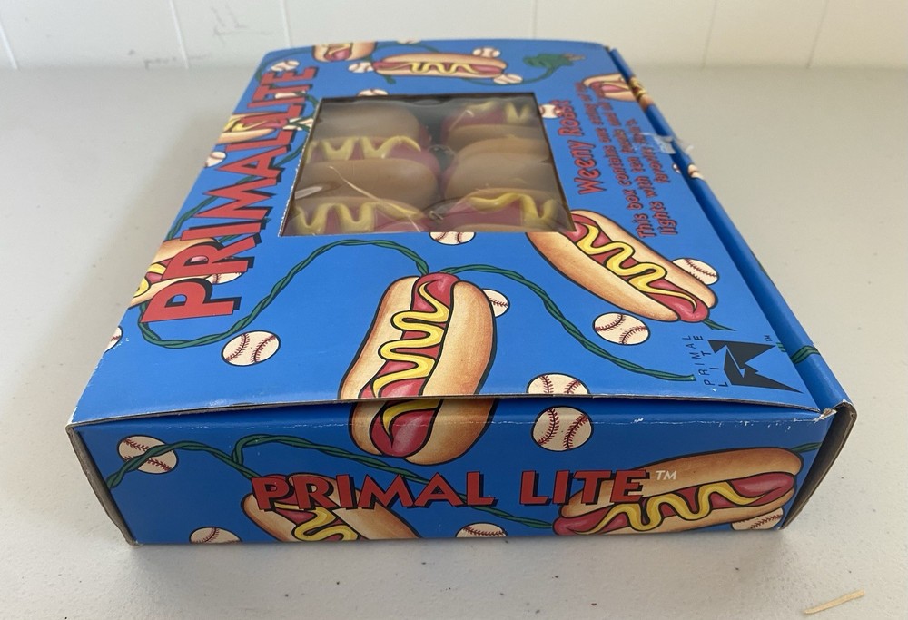 Vintage Primal Lite Weeny Roast String Lights Hot Dog Set 1993 Box