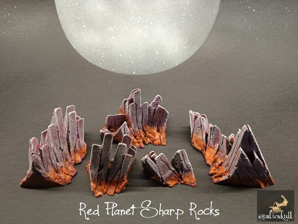 TERRAIN SCENERY RED PLANET SHARP ROCKS 5 PCS PAINTED WARHAMMER 40K