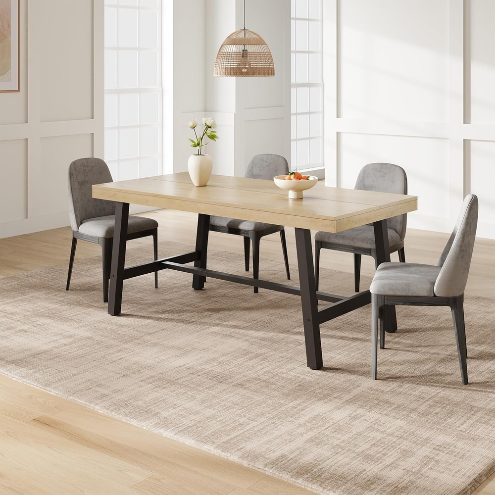 63 in Dining Table 4-6 People Industrial Rustic Wood Rectangular Kitchen Table