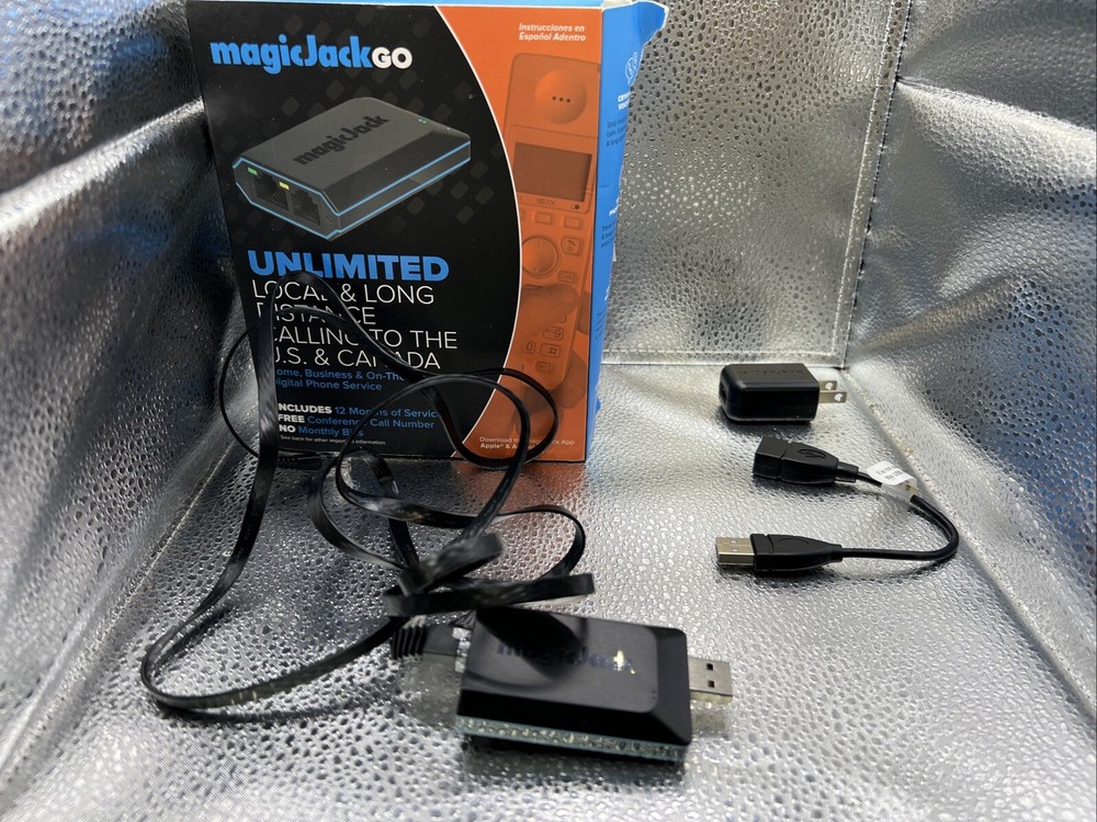 MagicJack Go Smart Digital Phone Fax VoIP Adapter w/ USB Extender & Data Cables
