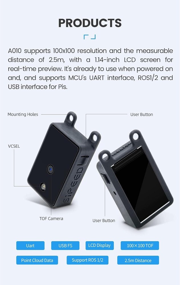 Sipeed MaixSense A010 RGBD TOF 3D Depth Vision Camera Sensor Module Onboard