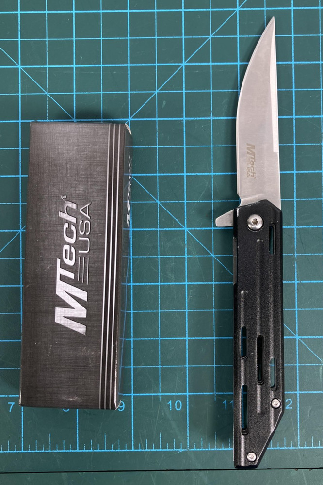 MTech USA Folding Pocket Knife Black Handle Stainless Blade EDC Flipper In Box