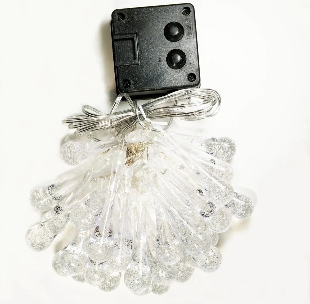 20 Foot Solar Powered Water Drop String Lights - 59 LED Multi Colored, 8 Modes