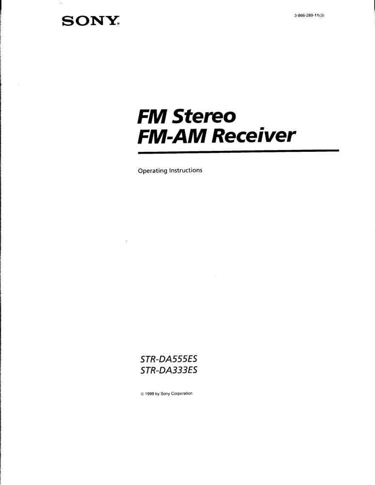 Sony STR-DA3ES Amplifier / Receiver Owners Instruction Manual