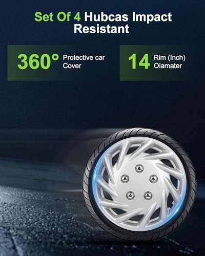 Rust-Proof 14-Inch Silver Hubcaps 4-Pack, Quick fit for Various Vehicles,