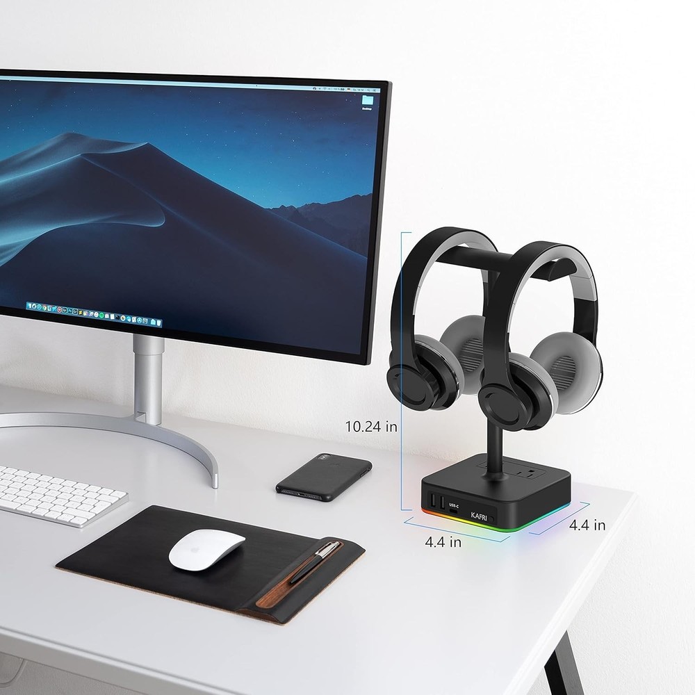 Multifunctional Headphone Holder with RGB Lighting and Smart Charging Features