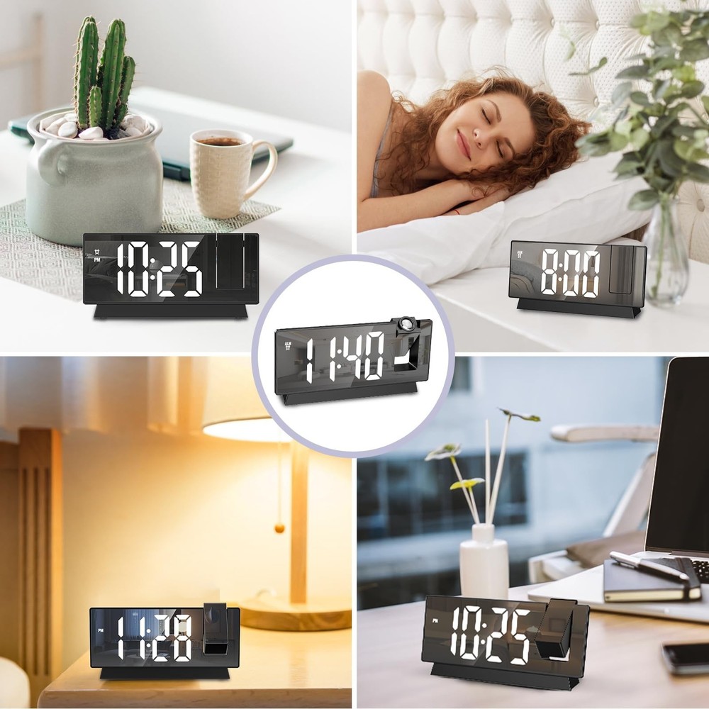 JXTZ Projection Alarm Clock, Large Screen Projector Clock for Bedroom Ceiling...