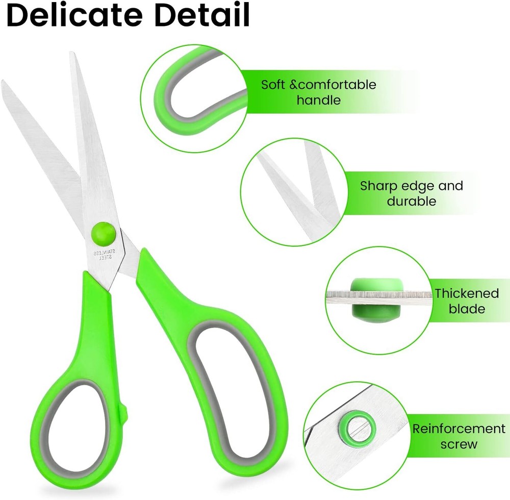 Scissors Set of 5-Pack, 8" All Purpose Comfort-Grip 5Pack, 5pack