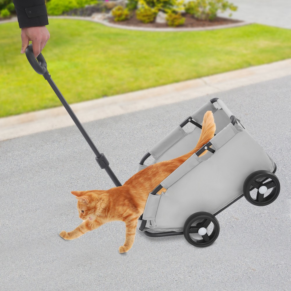 Lightweight Folding Dog Stroller with Safety Buckle and Adjustable Handle