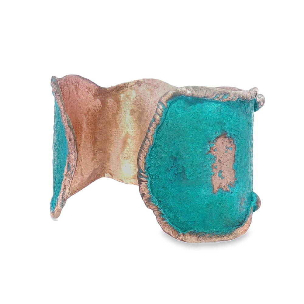 Solid Copper Rustic Patina Cuff Bracelet With Molten Edging & Verdigris Patina