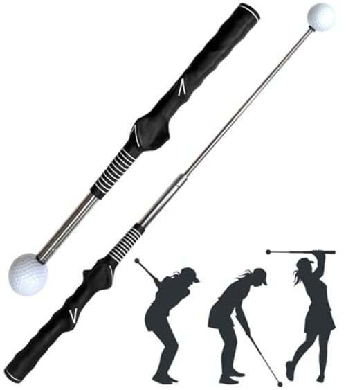 Retractable Golf Swing Training Aid, Golf Grip Trainer with Rhythm Click Black