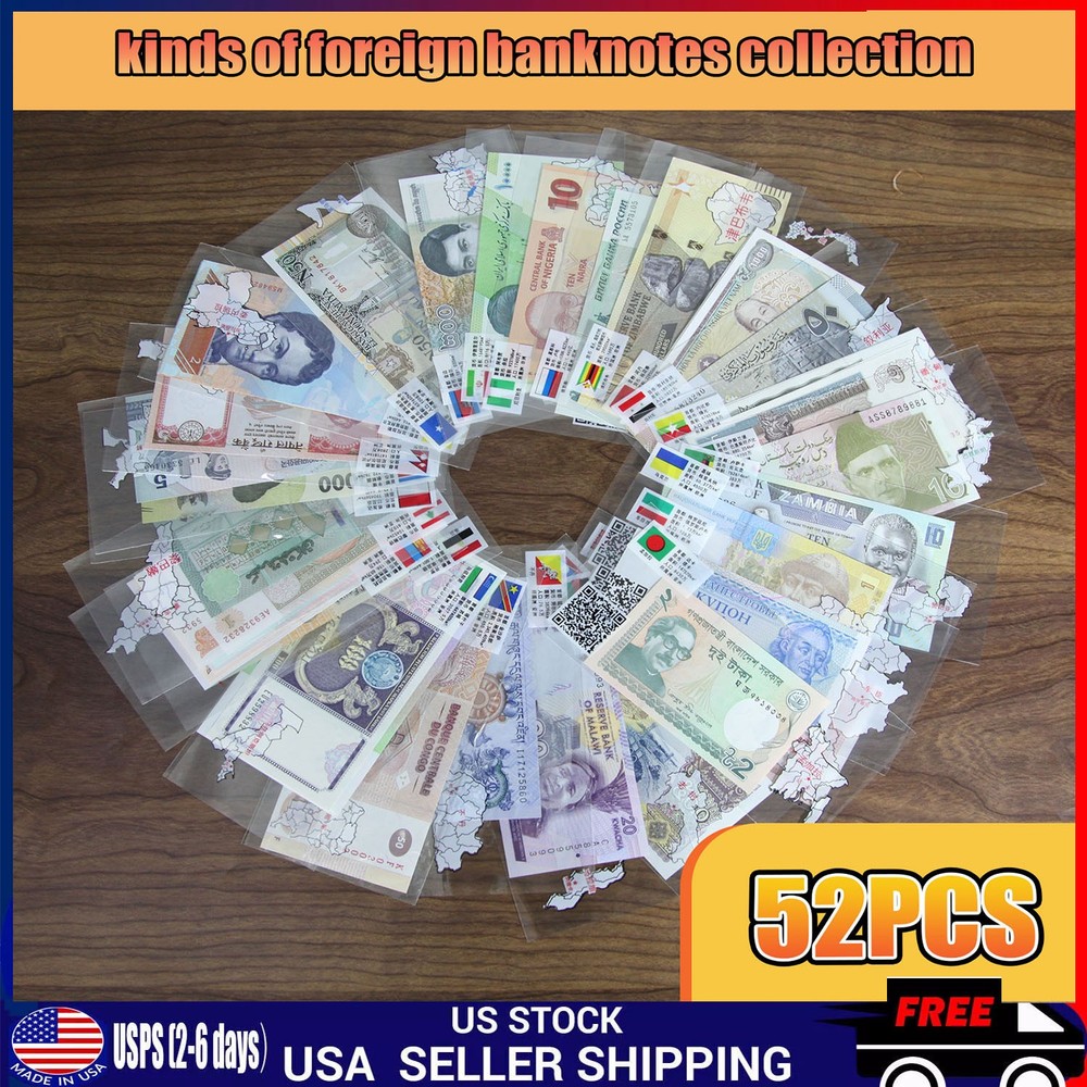 Lot 52 Different Mix World Banknotes From 52 Different Countries UNC Collections