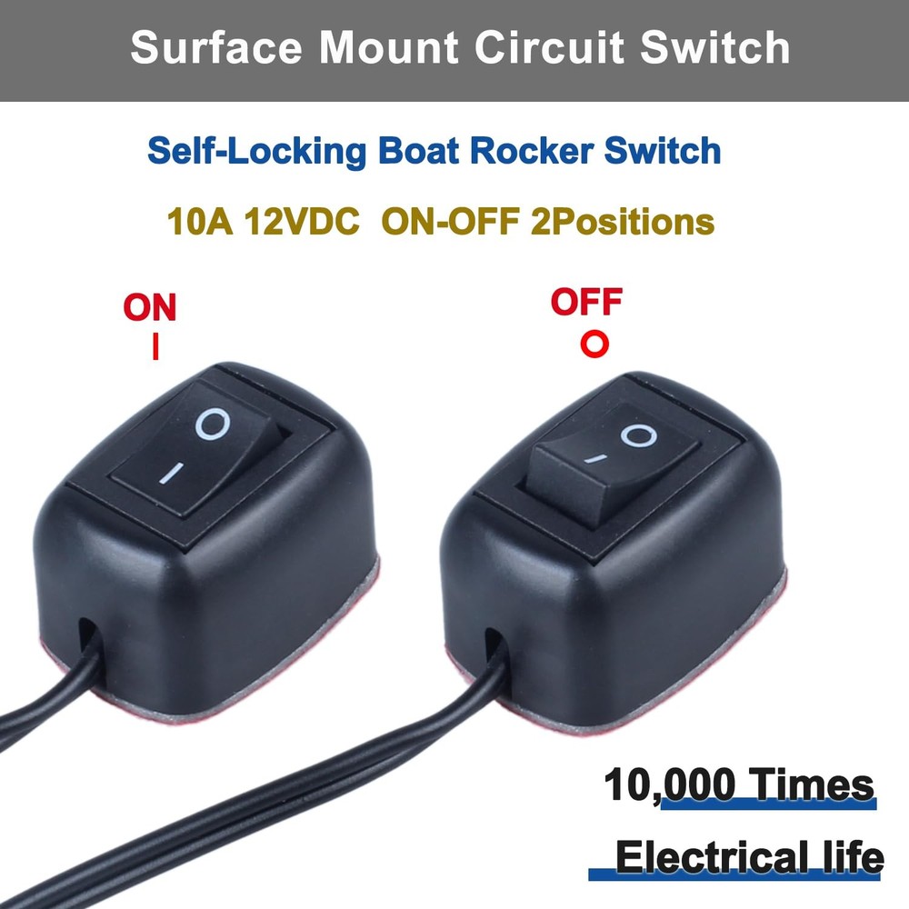 DMWD Paste Type Switch ON/Off Inline Rocker Toggle Switch 250V 12VDC SPST Sur...