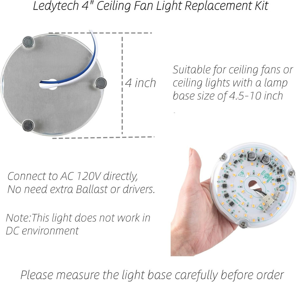 4 Inch LED Retrofit Light Kit for Ceiling Fan Light Replacement Panel PCB 18W 60