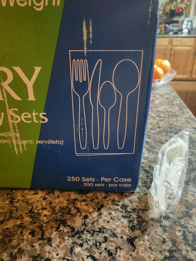 Culinary 5 piece White Cutlery Sets medium weight total 250 sets individually w