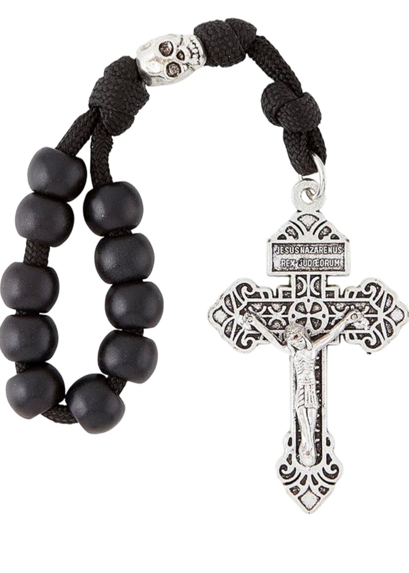 Memento Mori Decade Pocket Rosary Skull Pater Pardon Crucifix Holy Card Catholic
