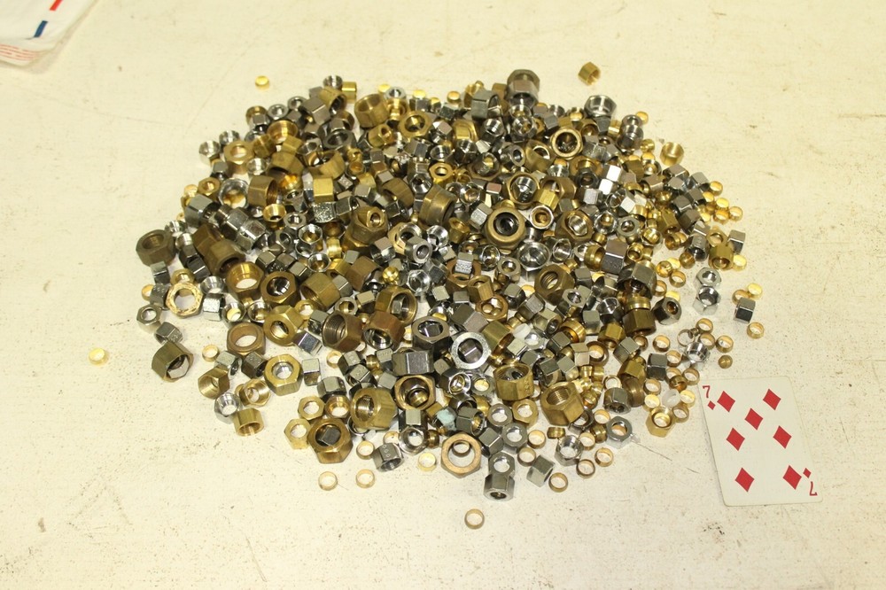 Lot of  3/8" and 1/2" Brass Compression Nuts, Rings, Sleeves, Ferrules NEW