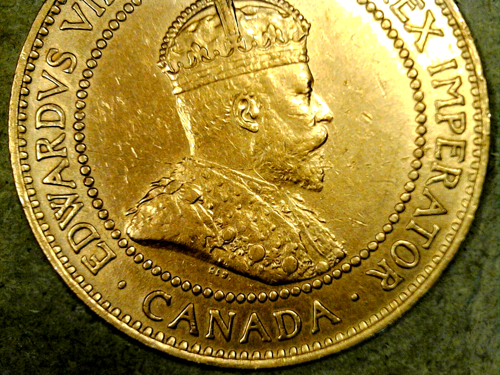 1908 Canada Large Cent Circ. BN Die-Crack Re-Punched Errors King Edward VII