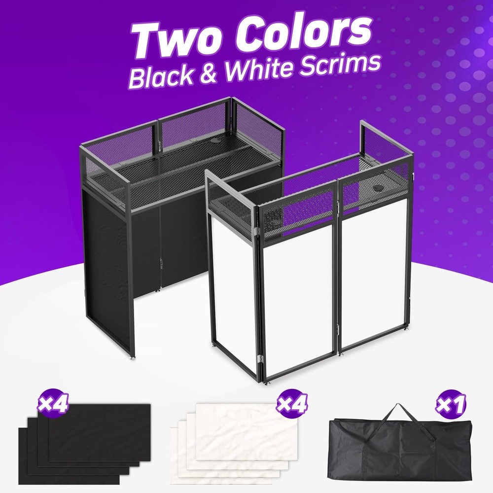 YooKoo Foldable DJ Booth for Tool-Free Assembly, DJ Table with White & Black ...